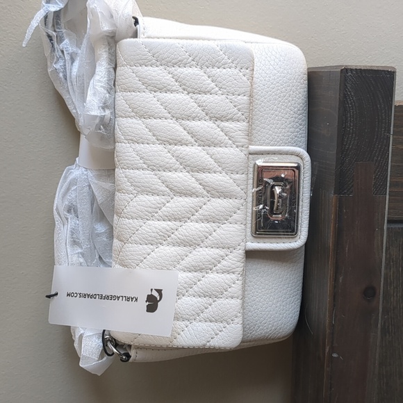 NWT Karl Lagerfeld Paris Agyness White and silver leather crossbody purse - Picture 12 of 15